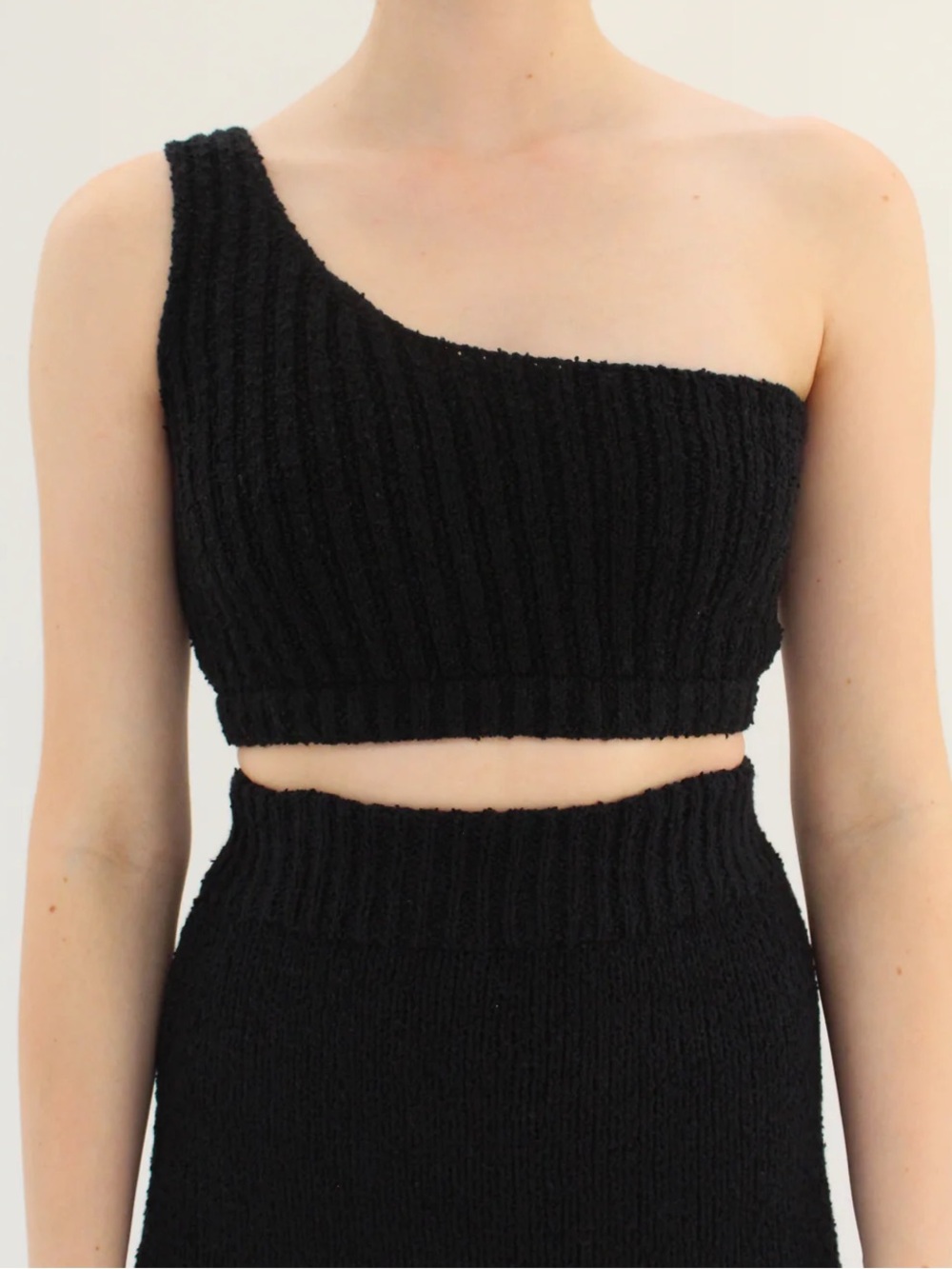 BEKLINA | Boucle Knit UNO Top One Shoulder Black | S/M